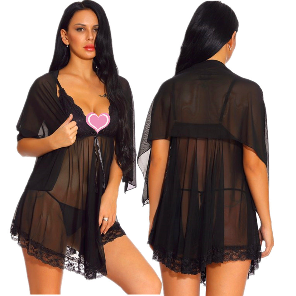 See-Through Lace Babydoll With Shawl